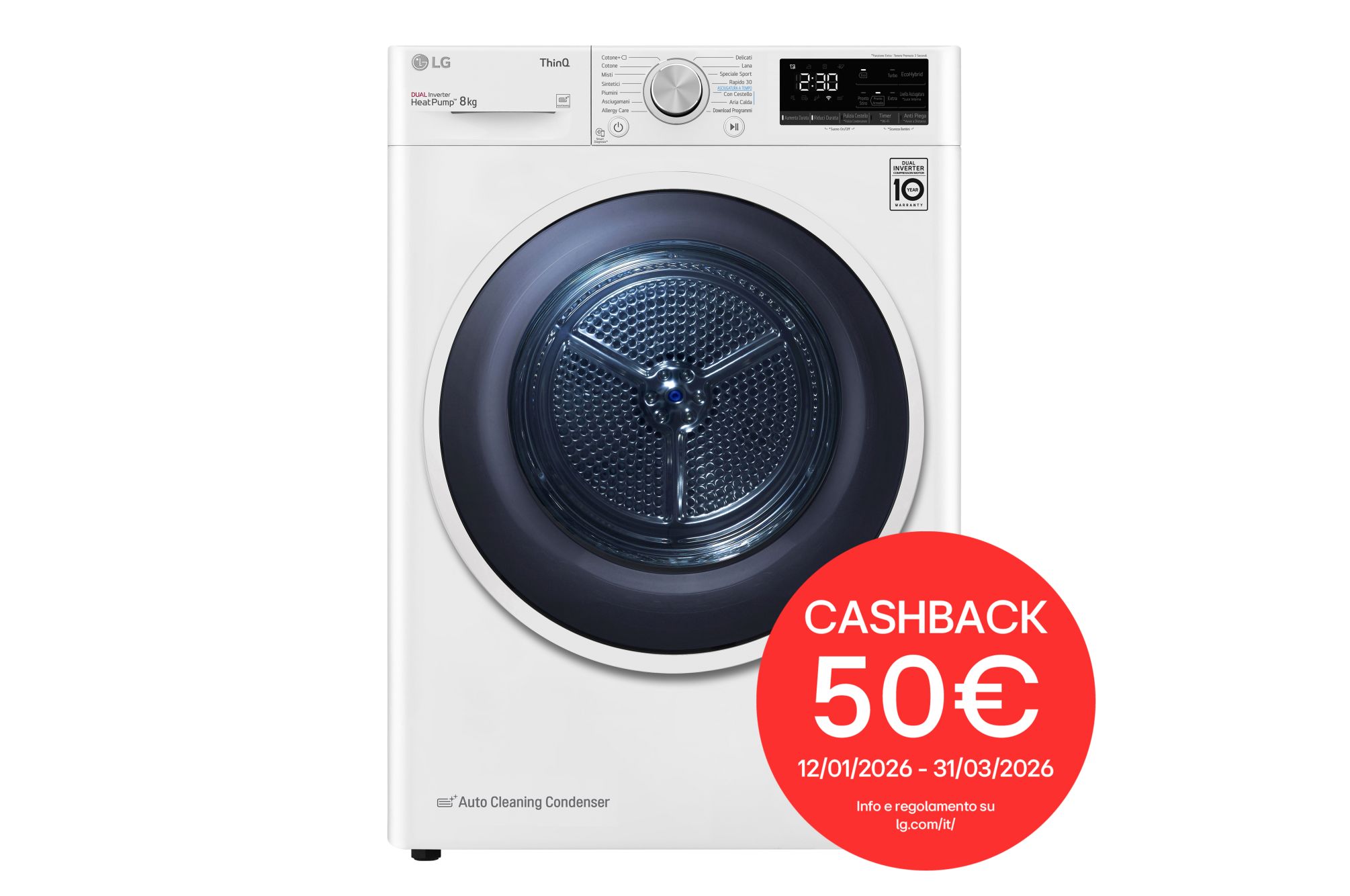 Foto frontale dell'asciugatrice LG RH80V9AVHN con cashback